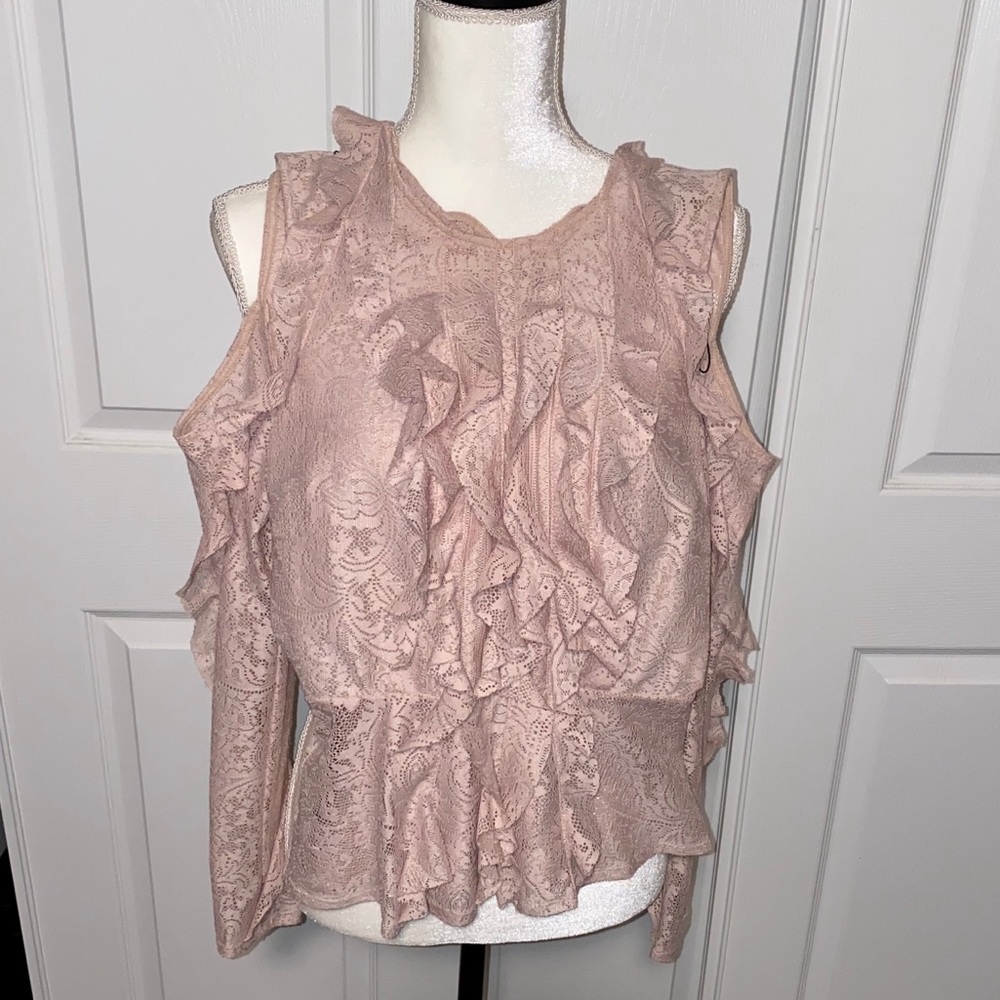 BCBG MaxAzria Cold-Shoulder Lace Detail Top